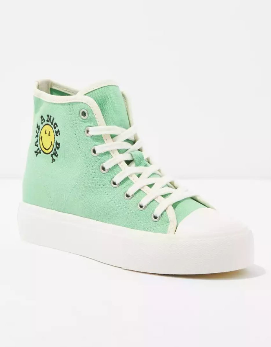 Baskets American Eagle AE Smiley Tela Plateforme High-Top Vert Femme | IHA-05912163